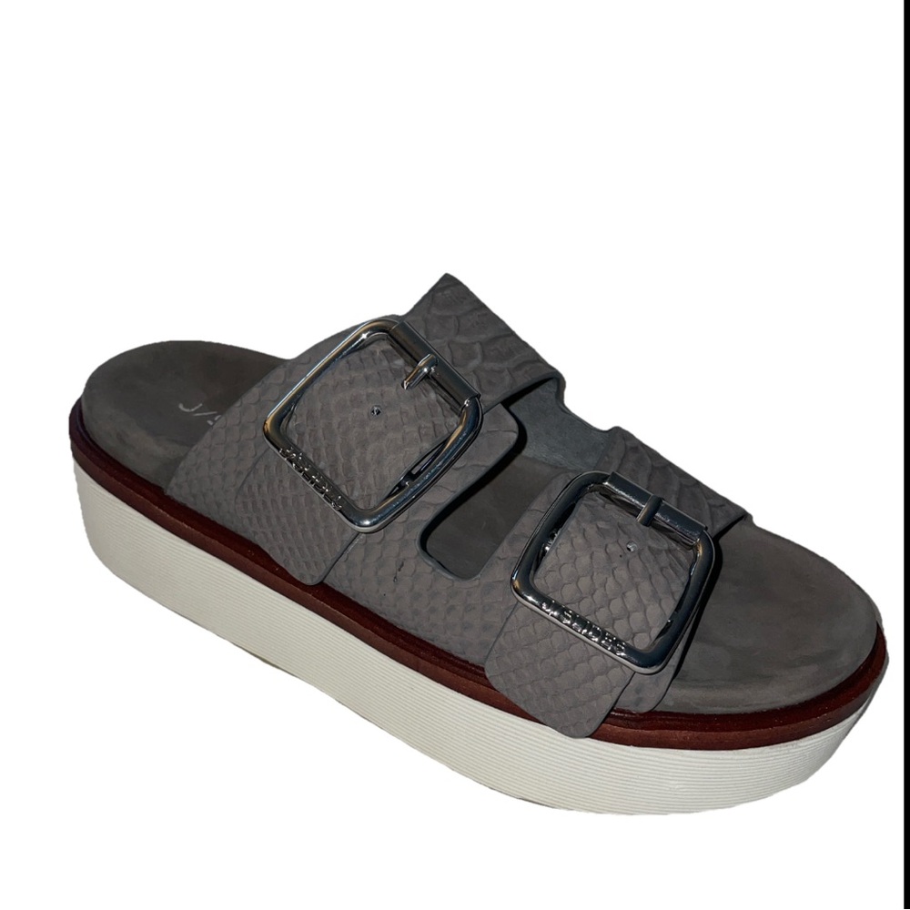 NWT J/SLIDES BOWIE Dark Grey Embossed Leather Sandal